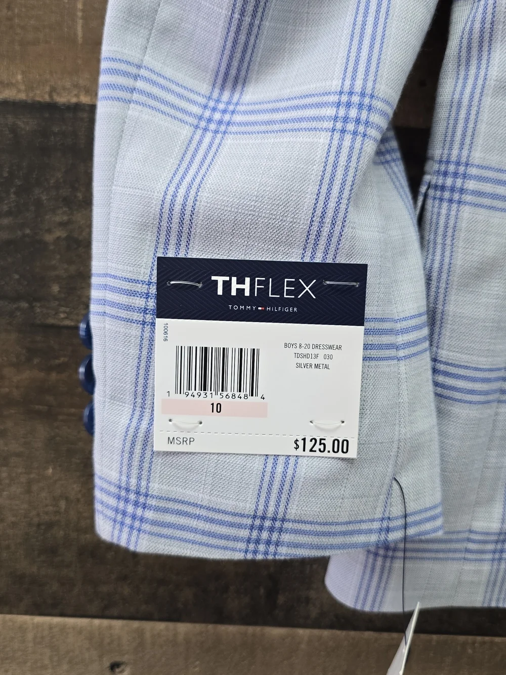 Boys Coat TOMMY-HILFIGER THFLEX Light Blue Windowpane Plaid Sport Blazzer Size10